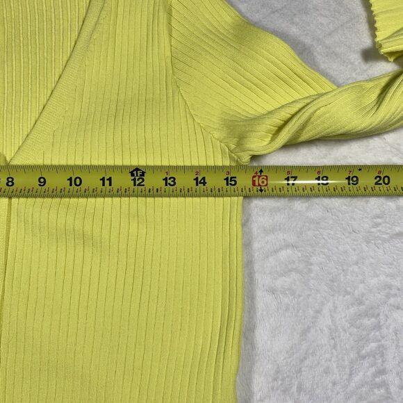 Lulus Bright Yellow Knit Two-Piece Cardigan Set Stretch Preppy Spring Sz Lg NWT - Picture 6 of 8
